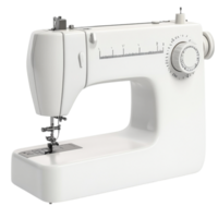 White sewing machine with a simple design and multiple adjustment dials making it useful for stitching and fabric work png