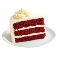 Slice of red velvet cake with creamy white frosting and soft moist layers served on a white plate for a sweet delight png