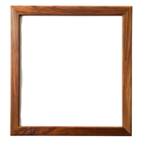 Square wooden picture frame with a smooth polished surface has a clean empty white center png