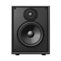Large black speaker with a modern design and a powerful sound system delivering deep bass and crisp audio quality png
