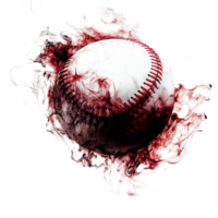 Baseball covered in red ink swirls stands frozen in motion with a dramatic visual effect png