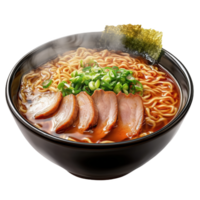 Steaming bowl of ramen with flavorful broth and fresh green onions png