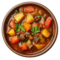 Ethiopian ajeb stew with vibrant vegetables served in a rustic bowl png