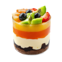 Delicious kuskoki with layers of fruit cream and chocolate displayed beautifully png
