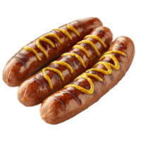 Bockwurst served with mustard on a plate in a casual dining setting png