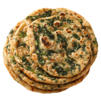 Indian sag roti stacked neatly on a plate with a rustic background png