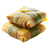 Delightful tamales wrapped in corn husks in a vibrant kitchen setting png