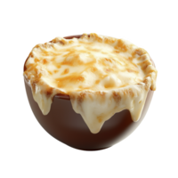 Delicious bowl of melted cheese with crispy topping served in a rustic setting png