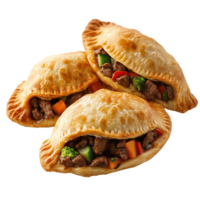 salgado empanadas preenchidas com carne e legumes em uma rústico mesa configuração png