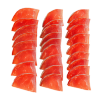 Lifelike display of Jamon serrano slices arranged artistically on a flat surface png