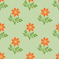 Seamless summer pattern with orange flowers on a green background. vector