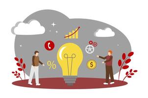 The concept of a successful business idea, making money and increasing financial profits. Men are standing near a light bulb vector