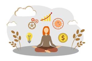 Meditation at work. The concept of making money, a successful business and a successful business idea vector