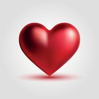 Glossy metallic red heart isolated on white background. Mesh gradient icon. Love romantic design. Template for holiday cards, Valentine's day, happy wedding.
