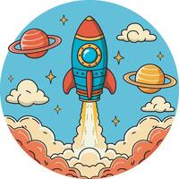Retro rocket flying to outer space design art vector
