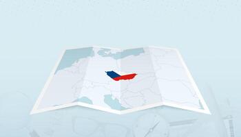 Map of Czech Republic with the flag of Czech Republic in the contour of the map on a trip abstract backdrop. vector