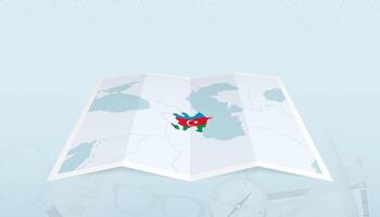 Map of Azerbaijan with the flag of Azerbaijan in the contour of the map on a trip abstract backdrop. vector