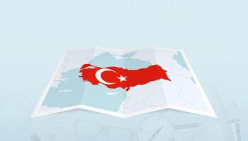 Map of Turkey with the flag of Turkey in the contour of the map on a trip abstract backdrop. vector