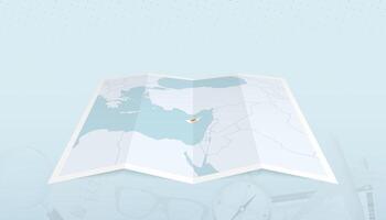 Map of Cyprus with the flag of Cyprus in the contour of the map on a trip abstract backdrop. vector