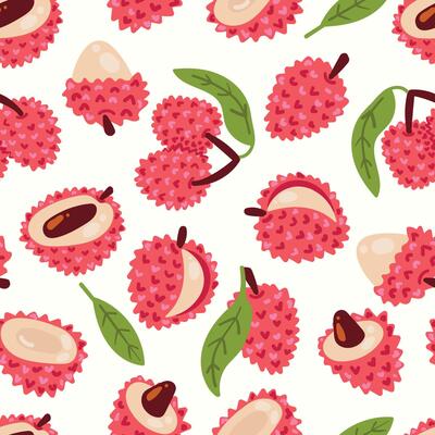 Modern abstract lichees design with seamless Fruits pattern and unique textures, ideal for fabric, stationery, and home decor.