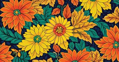 Batik floral pattern in vibrant multi color, illustration style for background design. vector