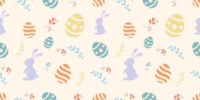 Pastel Seamless pattern with colorful easter eggs and rabbits vector