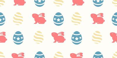 Cute Seamless pattern with colorful easter eggs and rabbits vector