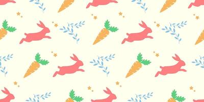 Pastel seamless pattern with colorful easter eggs, flowers and rabbits vector