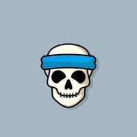 Cartoon skull character in Blue HEAD STRAP. Cool skull with expression Smile. Sticker collection can be use as logo, symbol, icon. vector
