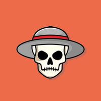 Cartoon skull character in Grey strawhat. Cool skull with expression angry. Sticker collection can be use as logo, symbol, icon. vector