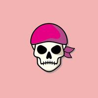 Cartoon skull character in pink bandana. Cool skull with expression angry. Sticker collection can be use as logo, symbol, icon. vector