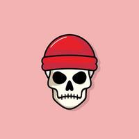 Cartoon skull character in Red fabric hat. Cool skull with expression angry. Sticker collection can be use as logo, symbol, icon. vector