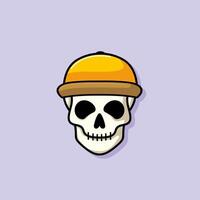 Cartoon skull character in Orange snapeback helmet. Cool skull with expression happy. Sticker collection can be use as logo, symbol, icon. vector
