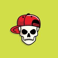 Cartoon skull character in red snapback hat. Cool skull with expression angry. Sticker collection can be use as logo, symbol, icon. vector