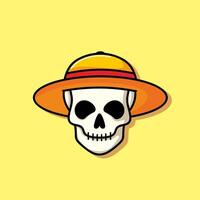 Cartoon skull character in Yellow strawhat. Cool skull with expression smile. Sticker collection can be use as logo, symbol, icon. vector