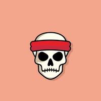 Cartoon skull character in red HEAD STRAP. Cool skull with expression angry. Sticker collection can be use as logo, symbol, icon. vector