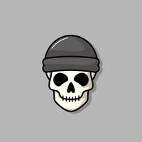 Cartoon skull character in black fabric hat. Cool skull with expression smile. Sticker collection can be use as logo, symbol, icon. vector