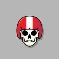 Cartoon skull character in Red helmet. Cool skull with angry expression happy. Sticker collection can be use as logo, symbol, icon. vector