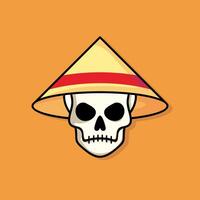 Cartoon skull character in farmer hat. Cool skull with expression angry. Sticker collection can be use as logo, symbol, icon vector