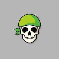 Cartoon skull character in green bandana. Cool skull with expression smile. Sticker collection can be use as logo, symbol, icon. vector