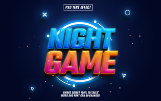 3D Neon Text Effect Night Game with glowing circles psd