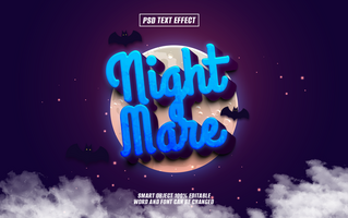 3D text effect Nightmare on full moon background with bats. psd
