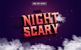 3D text effect Night Scary with bats, clouds on dark background. psd
