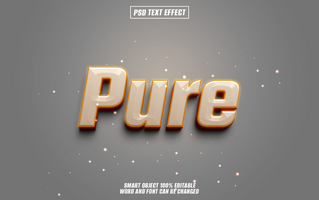 3D text effect Pure with a gold color psd