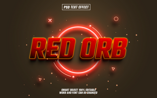 Red Orb text effect design with neon circle and particles. psd