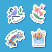 Spring stickers collection with flowers and nature elements vector