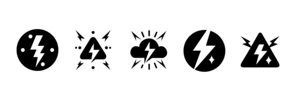 Lightning icon black color set, icon to symbolize weather vector