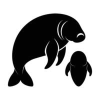 manatee family silhouettes set in black vector