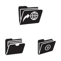 File folder icons set in black color simple vector