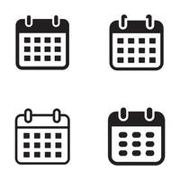 calendar icons set in black color simple vector